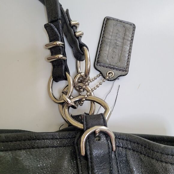 $698 COACH metallic black leather LIMITED Kristin Pinnacle LARGE TOTE BAG PURSE - Picture 9 of 16